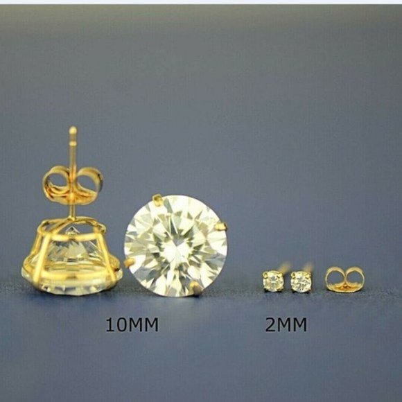 Solid 14k Yellow Gold Round Stone Prong Set Stud Push Back Earrings Size 10mm - Picture 5 of 9